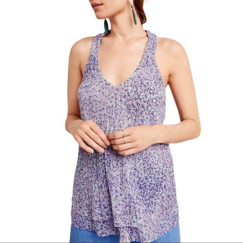 ANTHROPOLOGIE | Purple Printed Shimmer Metallic Tank Top Blouse